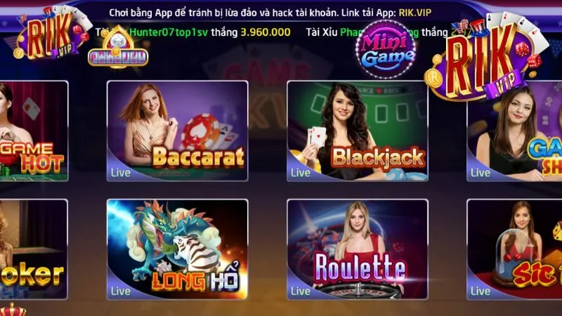 Tựa game “HOT” nhất có trong Live Casino Rikvip 